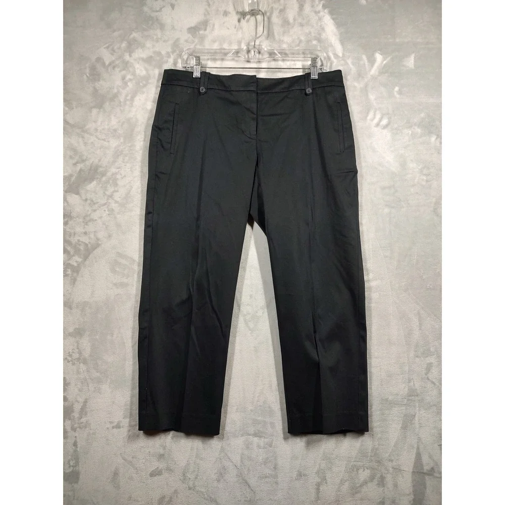 Loft Womens Black Cropped Straight Leg Career Trousers Pants Size 10‎ Stretch